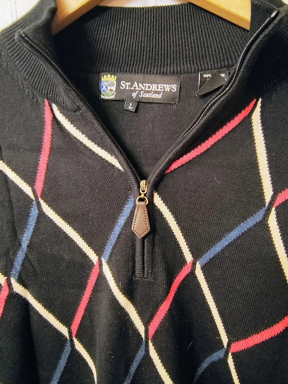 St Andrews Golf Vintage Scotland Sweater Vest  Large Diamond Pattern Navy Pink